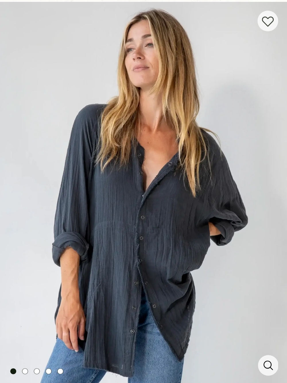 Natural Life Laid Back Cotton Gauze Oversized Button Up Shirt Size Small